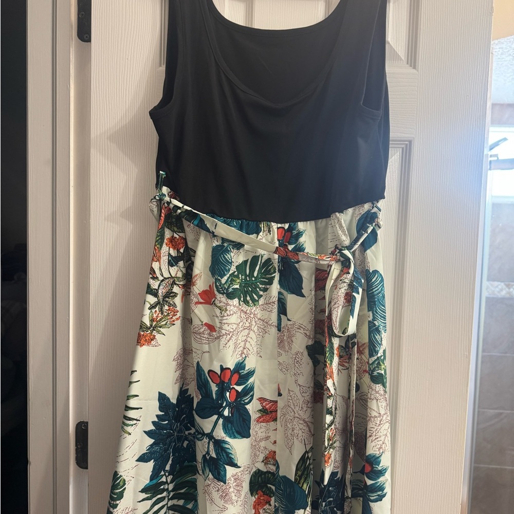 Floral Black and Multicolor Women's Dress